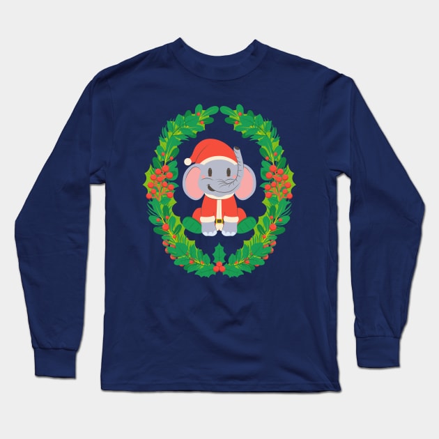 Baby Elephant Santa - Christmas Animal Nursery Kids Character Illustration Long Sleeve T-Shirt by Millusti